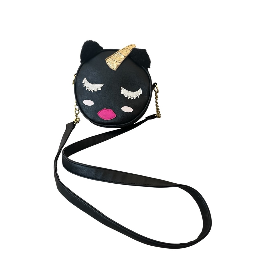 Betsey Johnson Black‎ Unicorn Cat Canteen Crossbody Bag NWT $53 MSRP Halloween - Picture 2 of 16